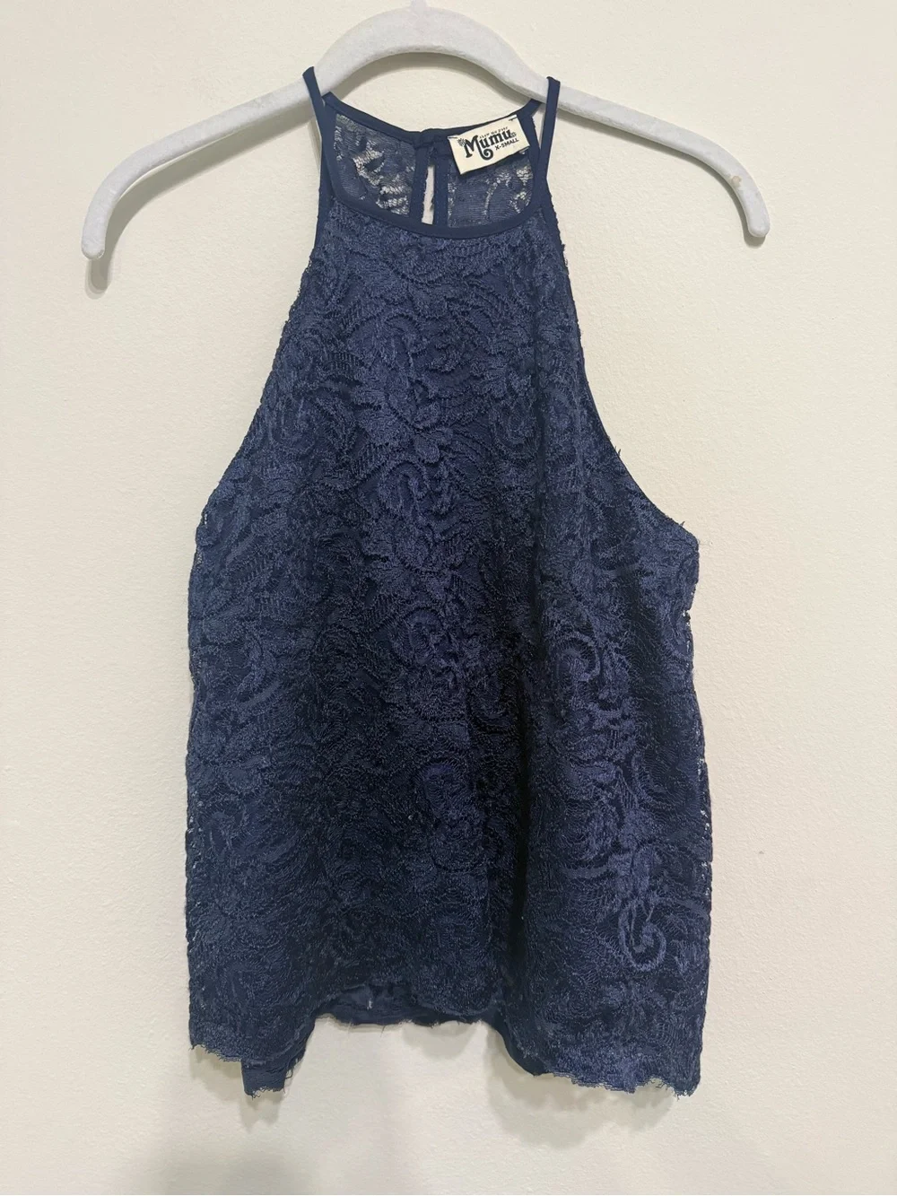 Show Me Your MuMu Navy Crochet Halter Tank